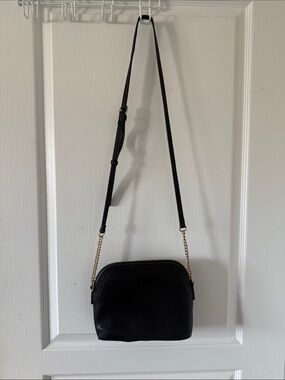 Black Leather Crossbody Bag with Gold Chain Strap